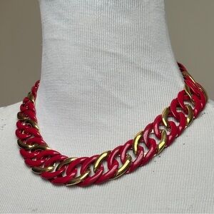 Vintage Napier Chunky Chain Link Statement Necklace Red Gold Tone